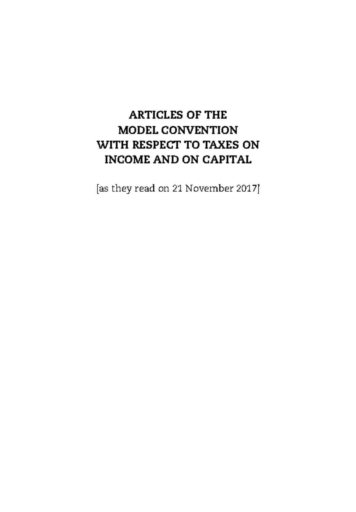 Articles of the Model Tax Convention (OECD 2017) Summary and Analysis ...