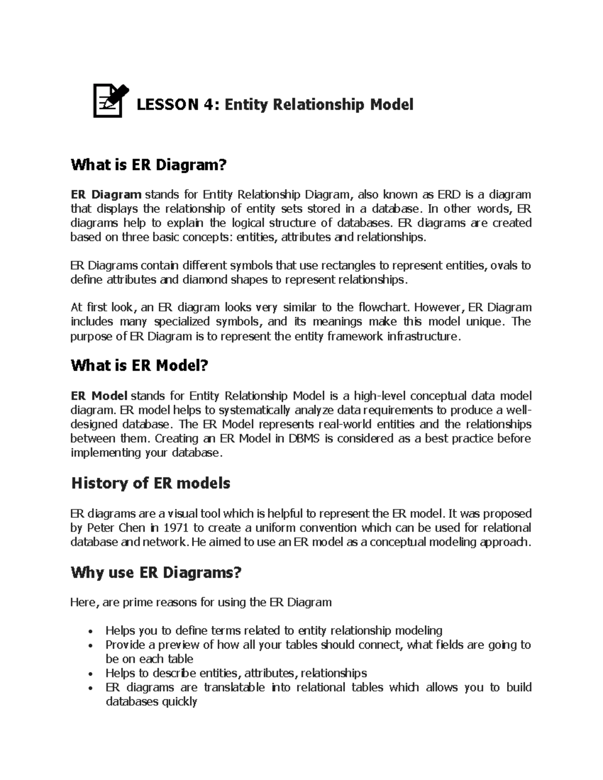 Module 3 - Lesson 4 revised - LESSON 4: Entity Relationship Model What ...
