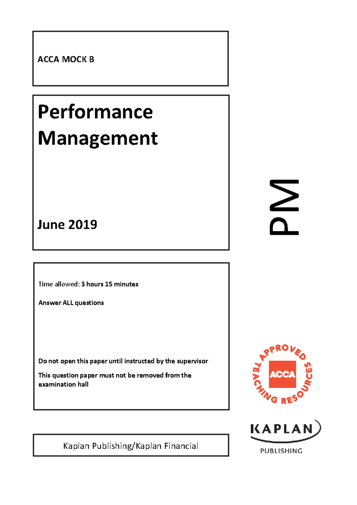 ACCA PM Mock B Questions - Performance Management (June 2019) - Studocu