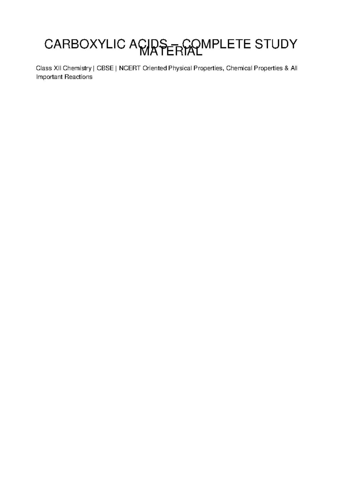 Class XII Chemistry: Complete Notes on Carboxylic Acids - Studocu