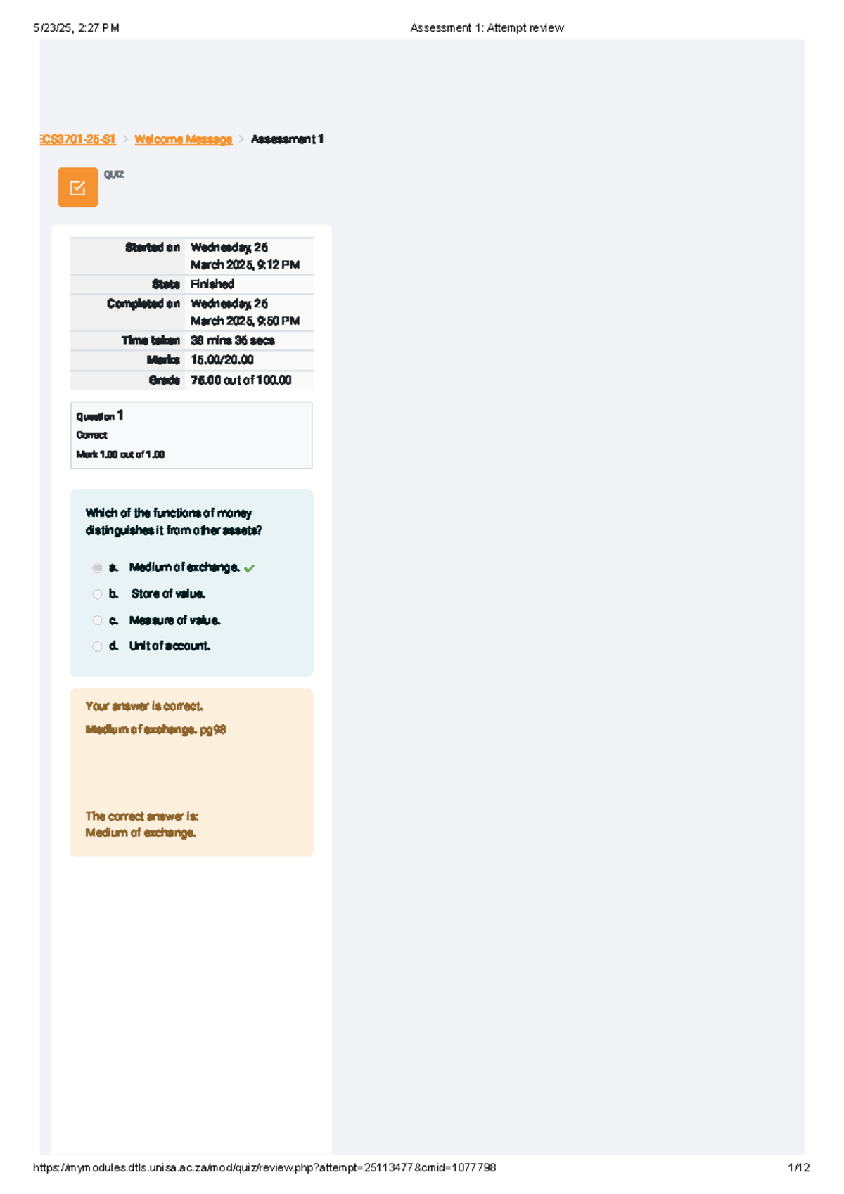 Assessment 1 Review for ECS3701: Quiz Results and Analysis - Studocu