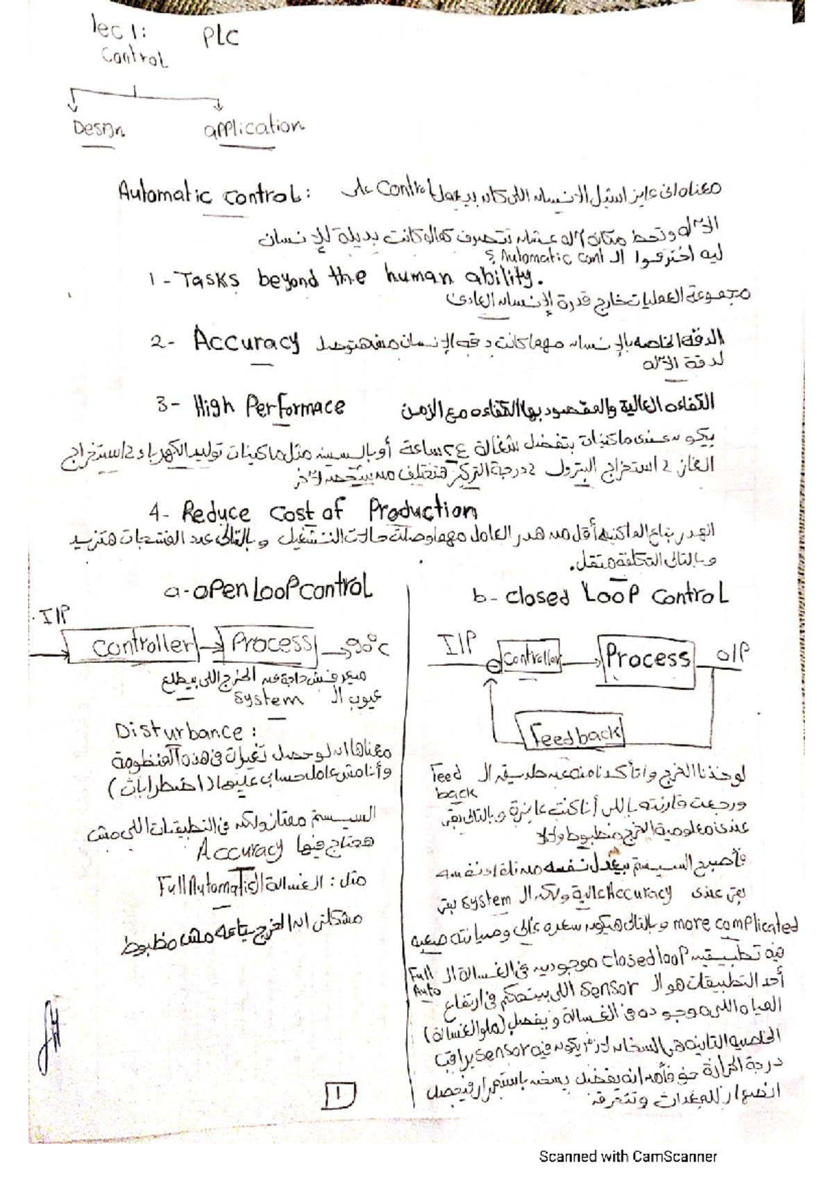 PLC AT T T Automatic Control: Lecture Notes 1-3 - Studocu