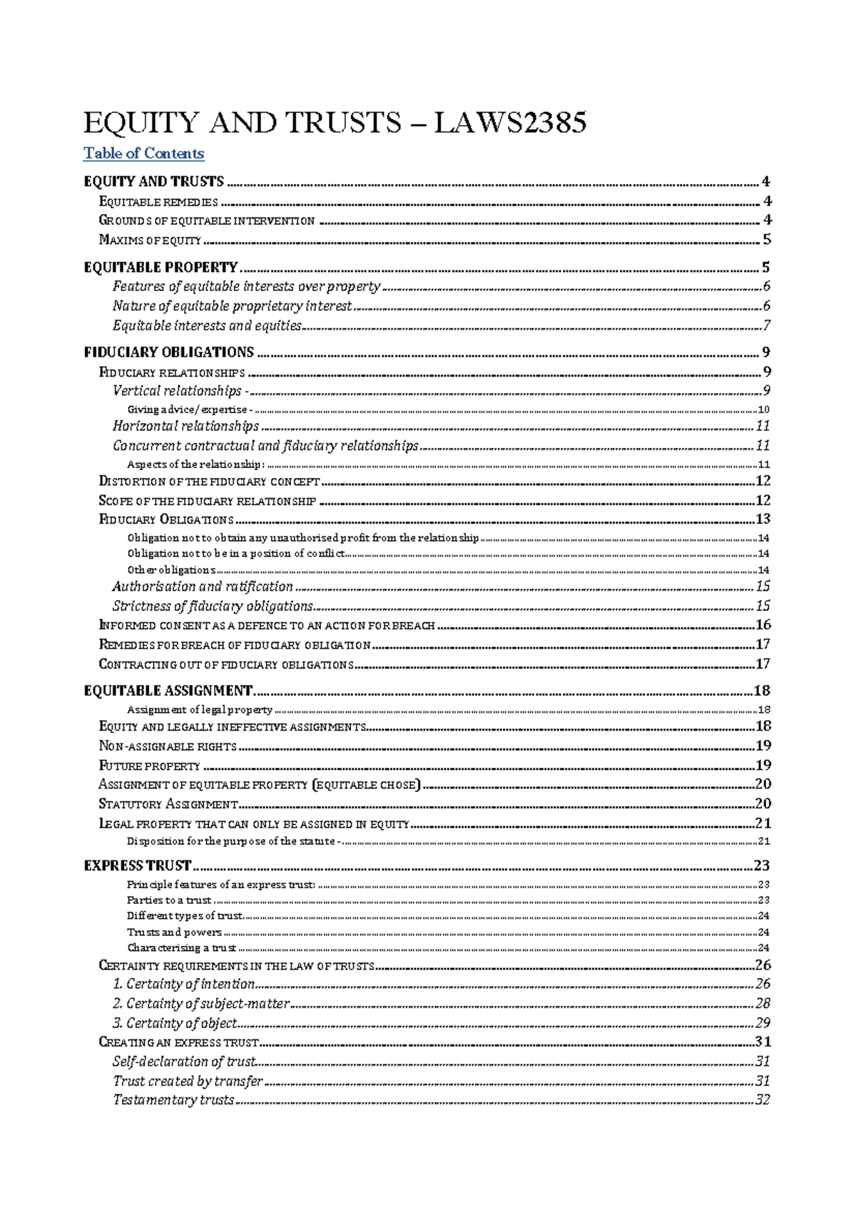 EQUITY AND TRUSTS LAWS2385 Lecture Notes Summary - Studocu