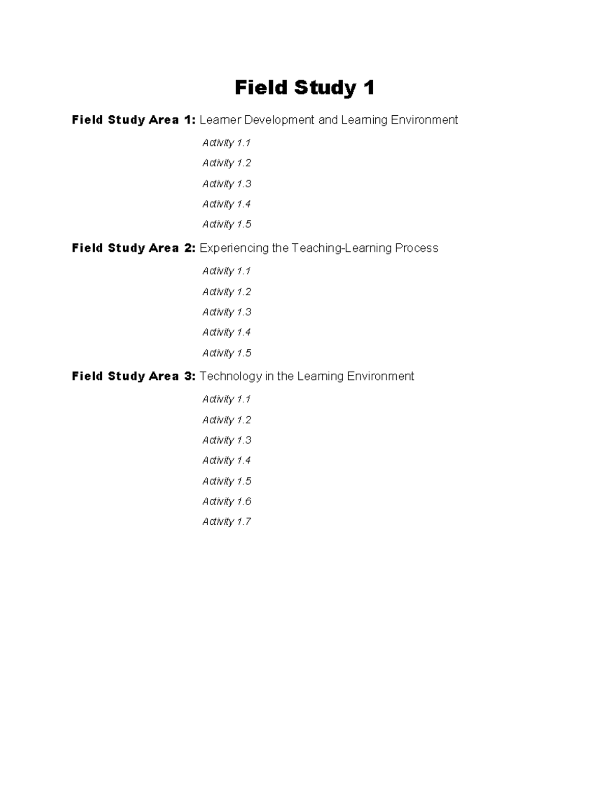 Field Study 1: Learner Development & Environment - Episode 1 Activities ...