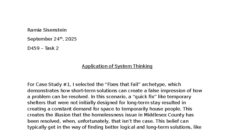 D459 - Task 2: System Thinking Application in Homelessness Case Study ...