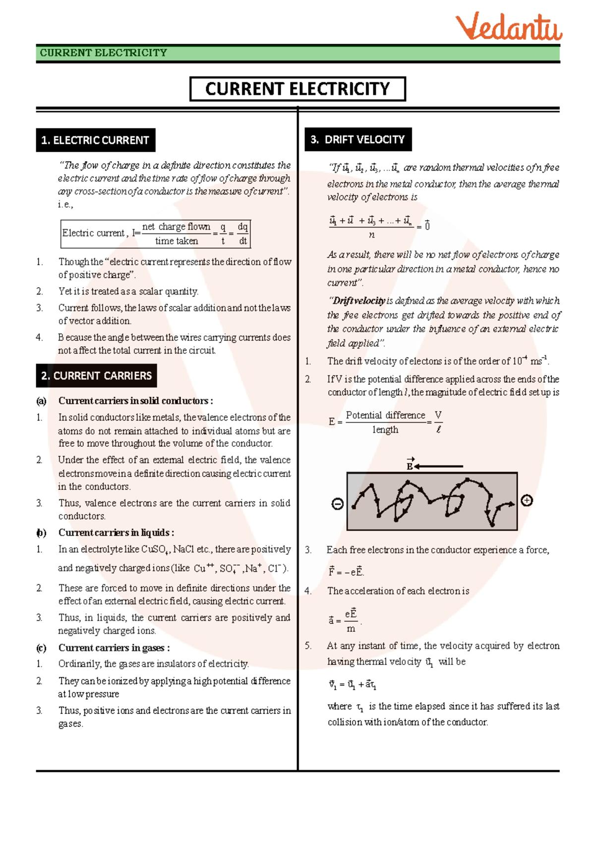 Class 12 Physics Revision Notes on Current Electricity Concepts - Studocu