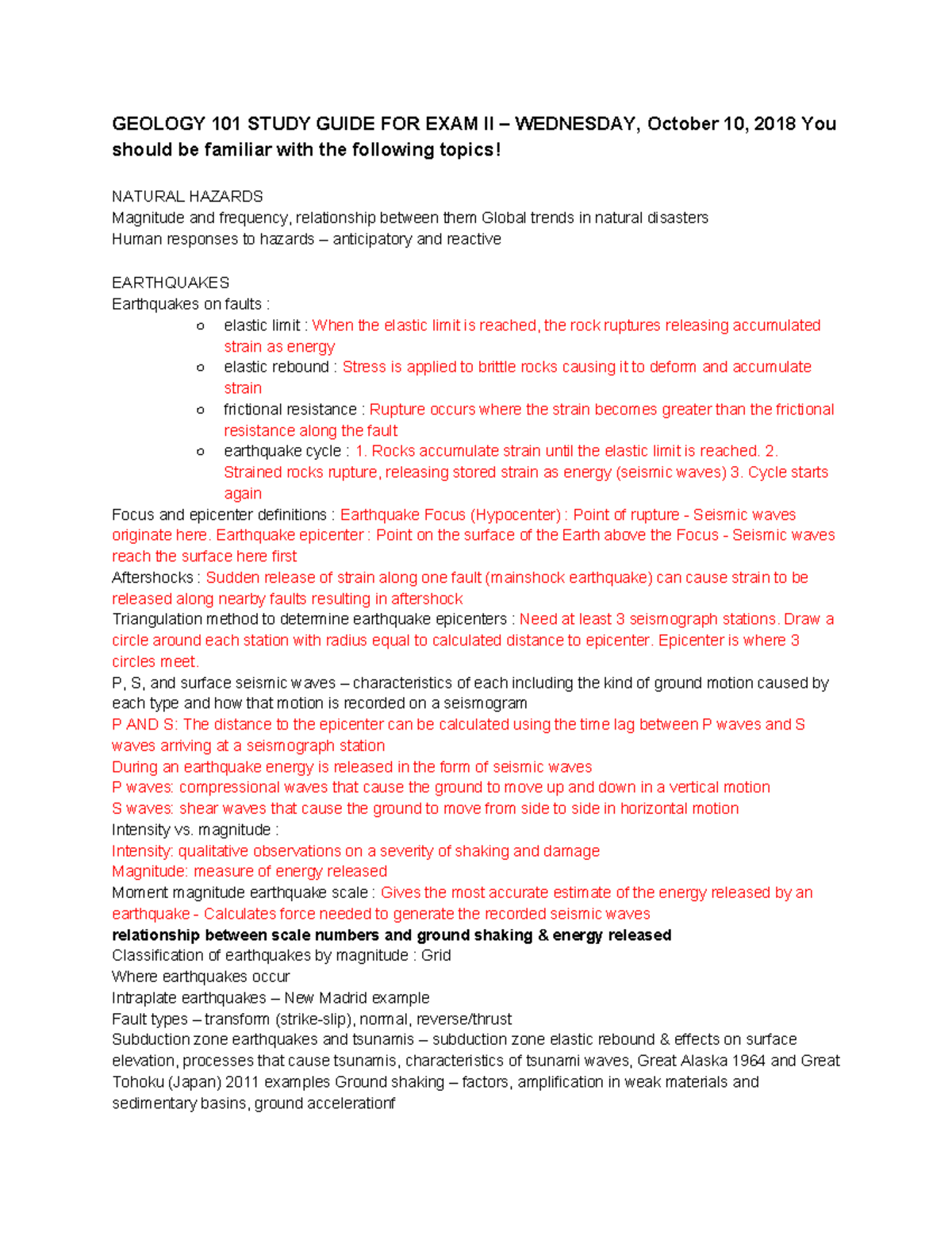 GEOLOGY 101 Study Guide for Exam 2: Key Topics and Concepts - Studocu