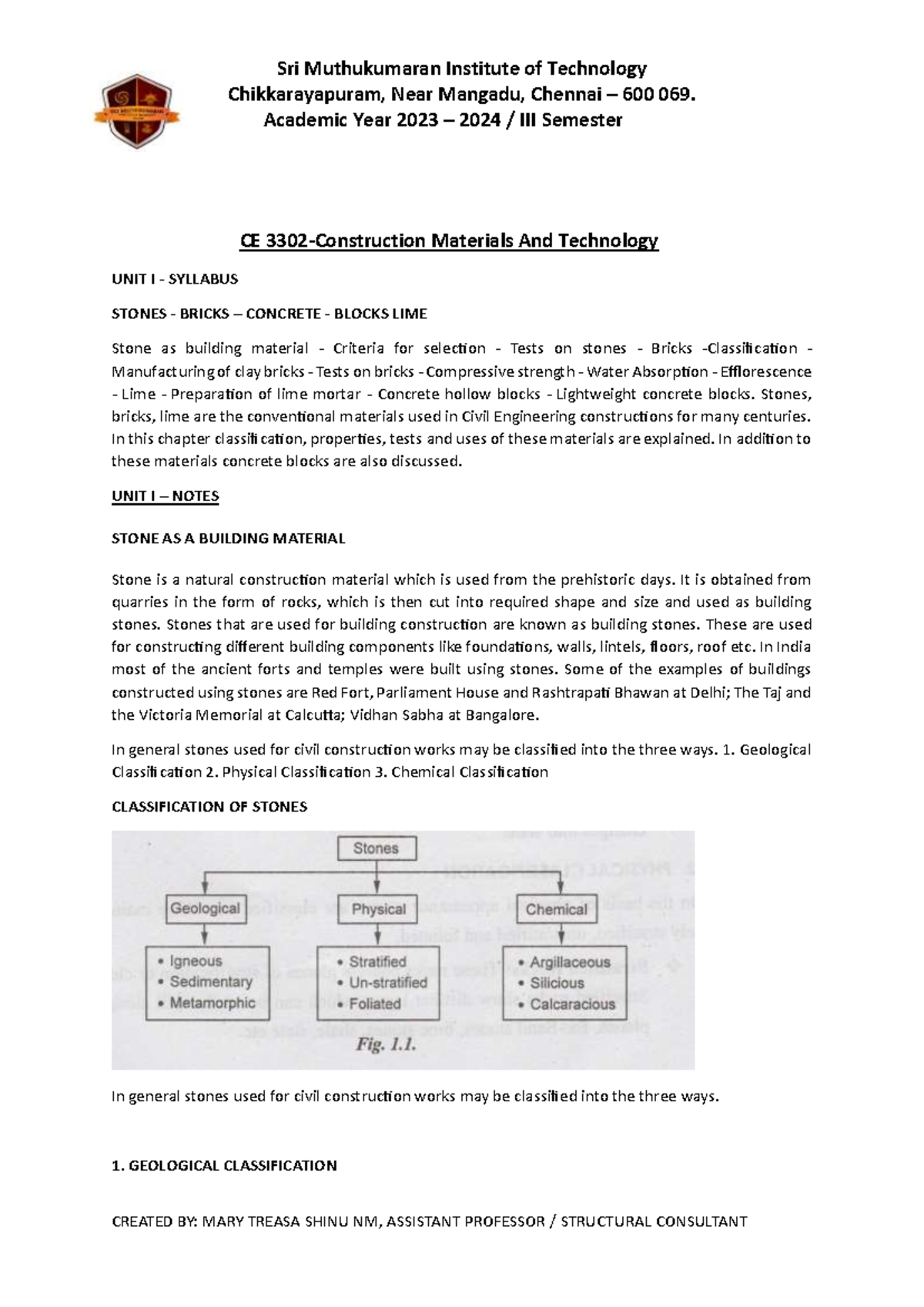 CE 3302-CMT-UNIT 1 - Construction Materials Notes 2023-2024 - Studocu