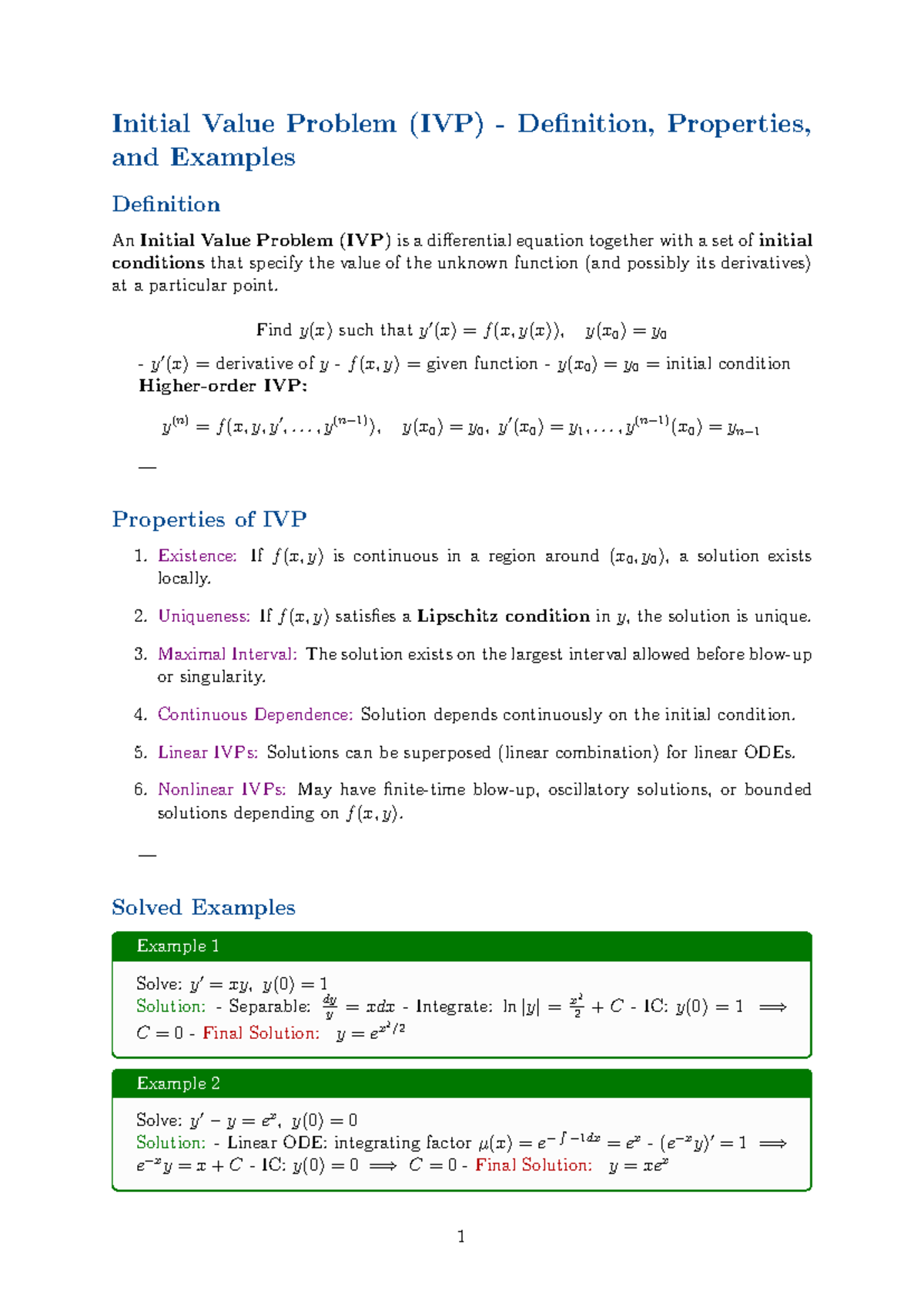Initial Value Problem (IVP): Definition, Properties, and Examples - Studocu
