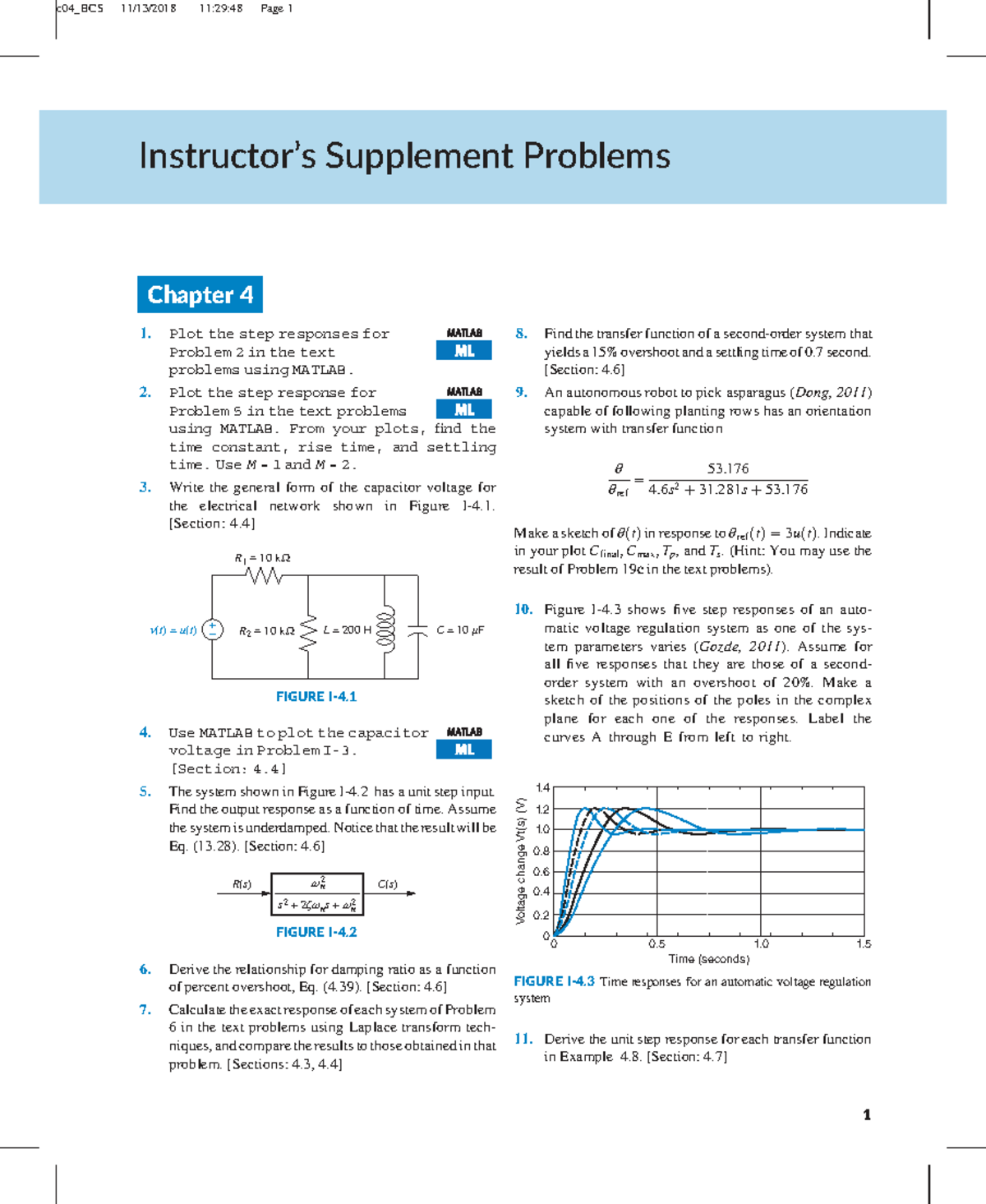 Ch04 Supplement Problems: MATLAB Step Response Analysis - Studocu