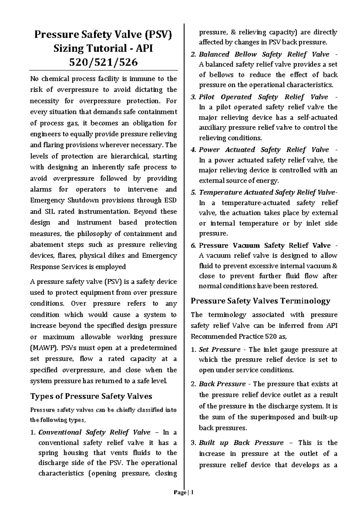 PSV Sizing Tutorial: Understanding Pressure Safety Valves (API 520/521 ...