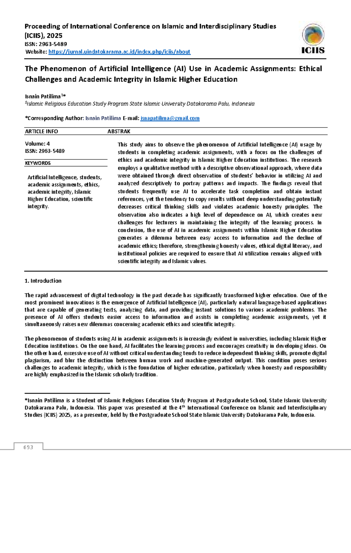 The Ethical Dilemmas of AI in Academic Assignments: Insights from ICIIS ...