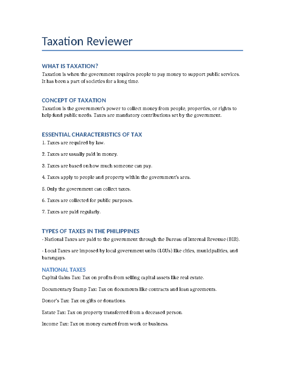 Taxation Reviewer: Understanding Tax Concepts and Types - Studocu