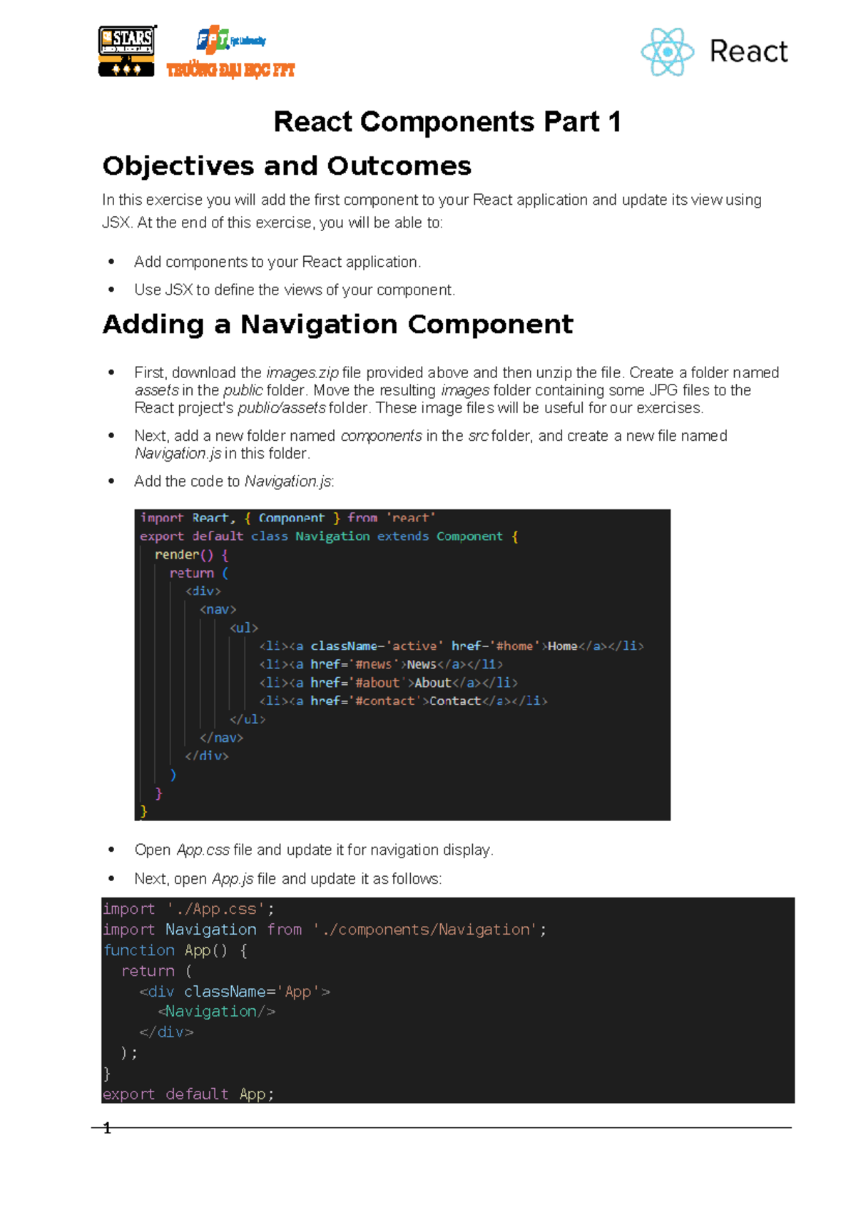 Exercise 6: React Components Part 1 - Objectives & Outcomes - Studocu