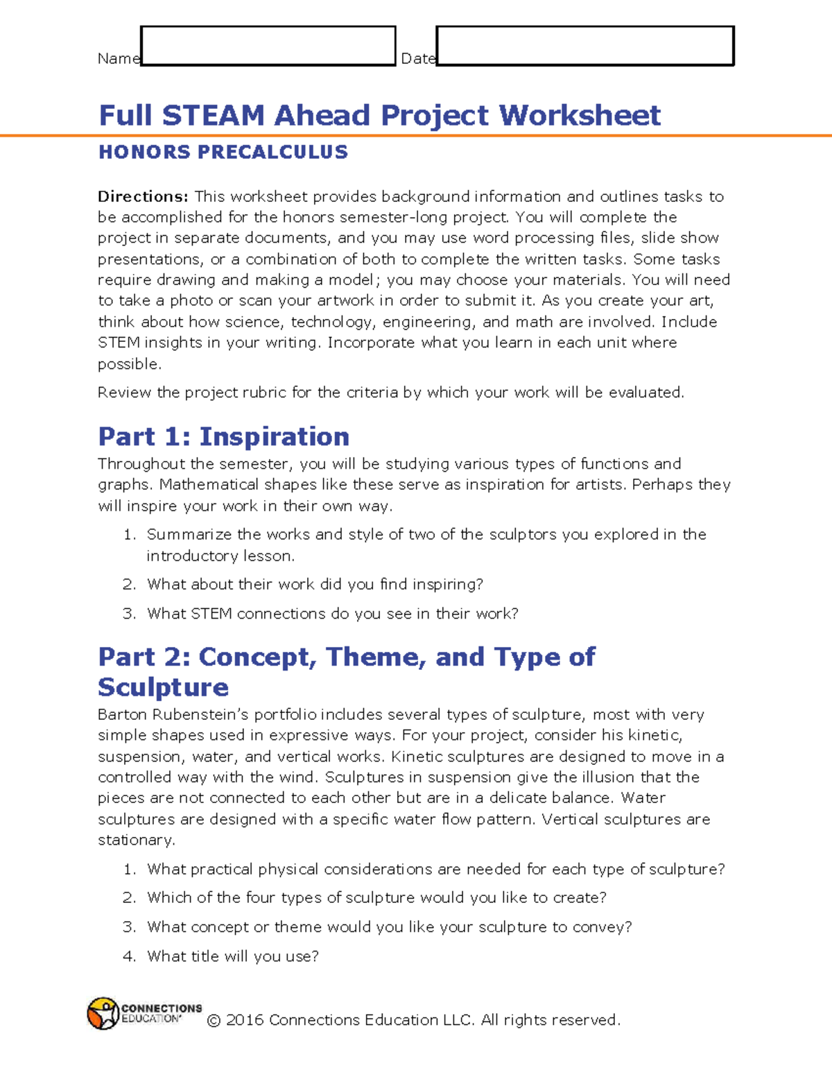 Full STEAM Ahead Project Worksheet for HONORS PRECALCULUS - Studocu