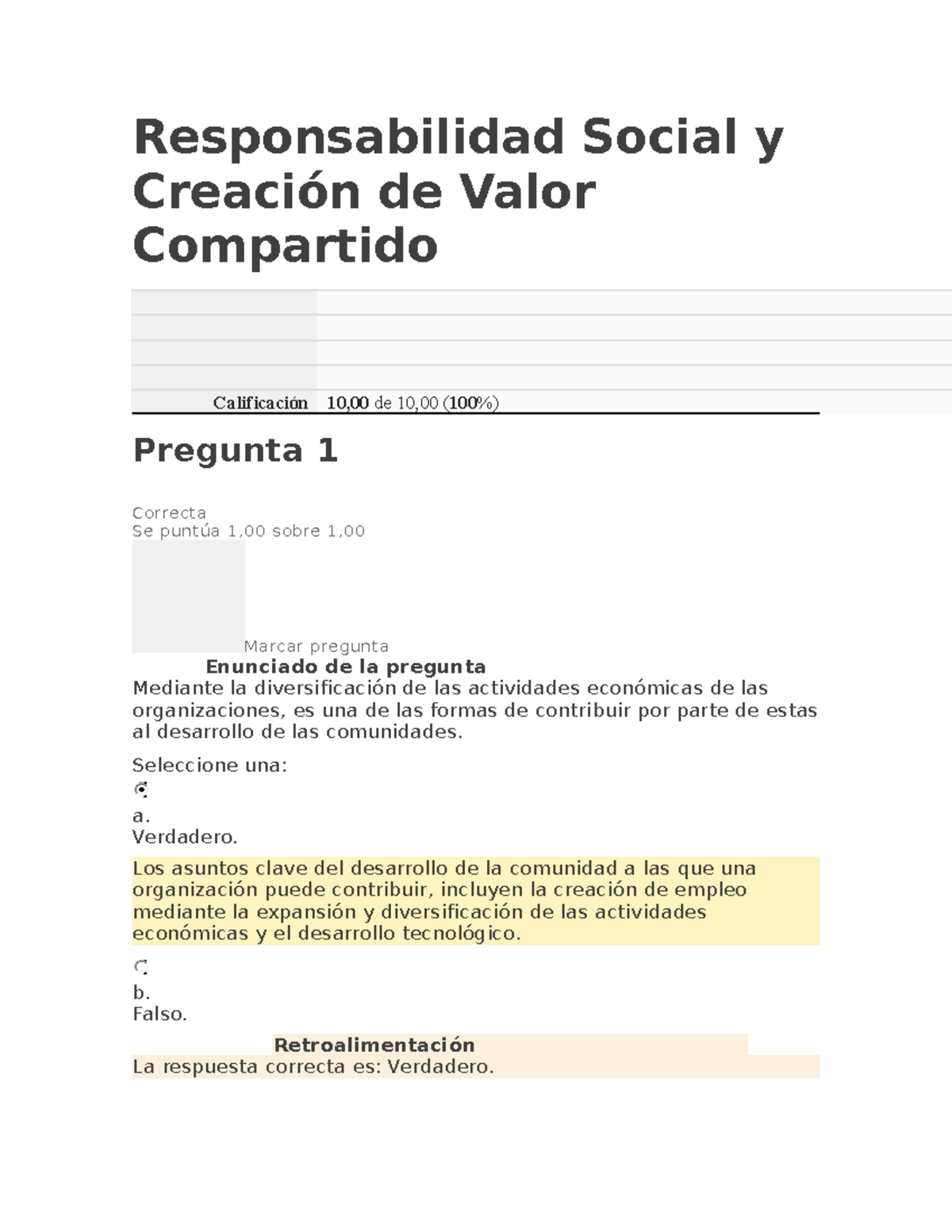 Examen Und 1 CLase 1 - Responsabilidad Social y Creación de Valor ...