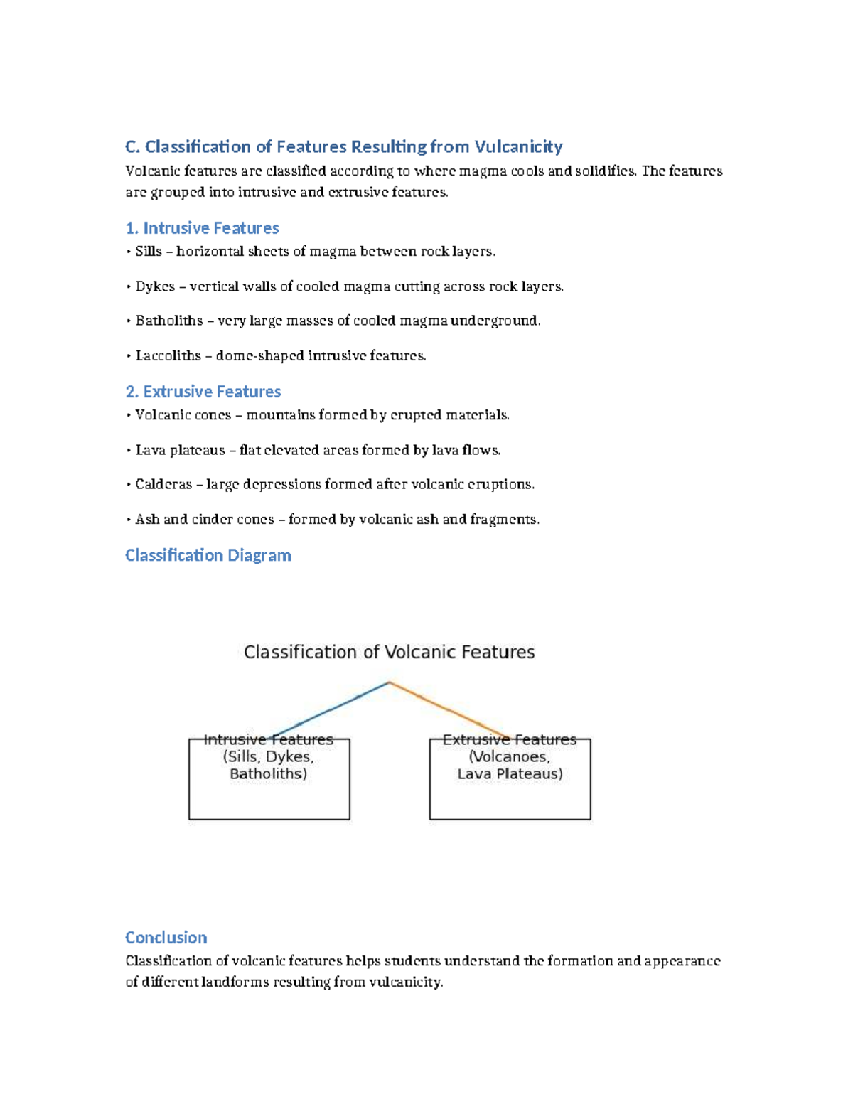 C. Classification of Volcanic Features: Intrusive & Extrusive Types ...