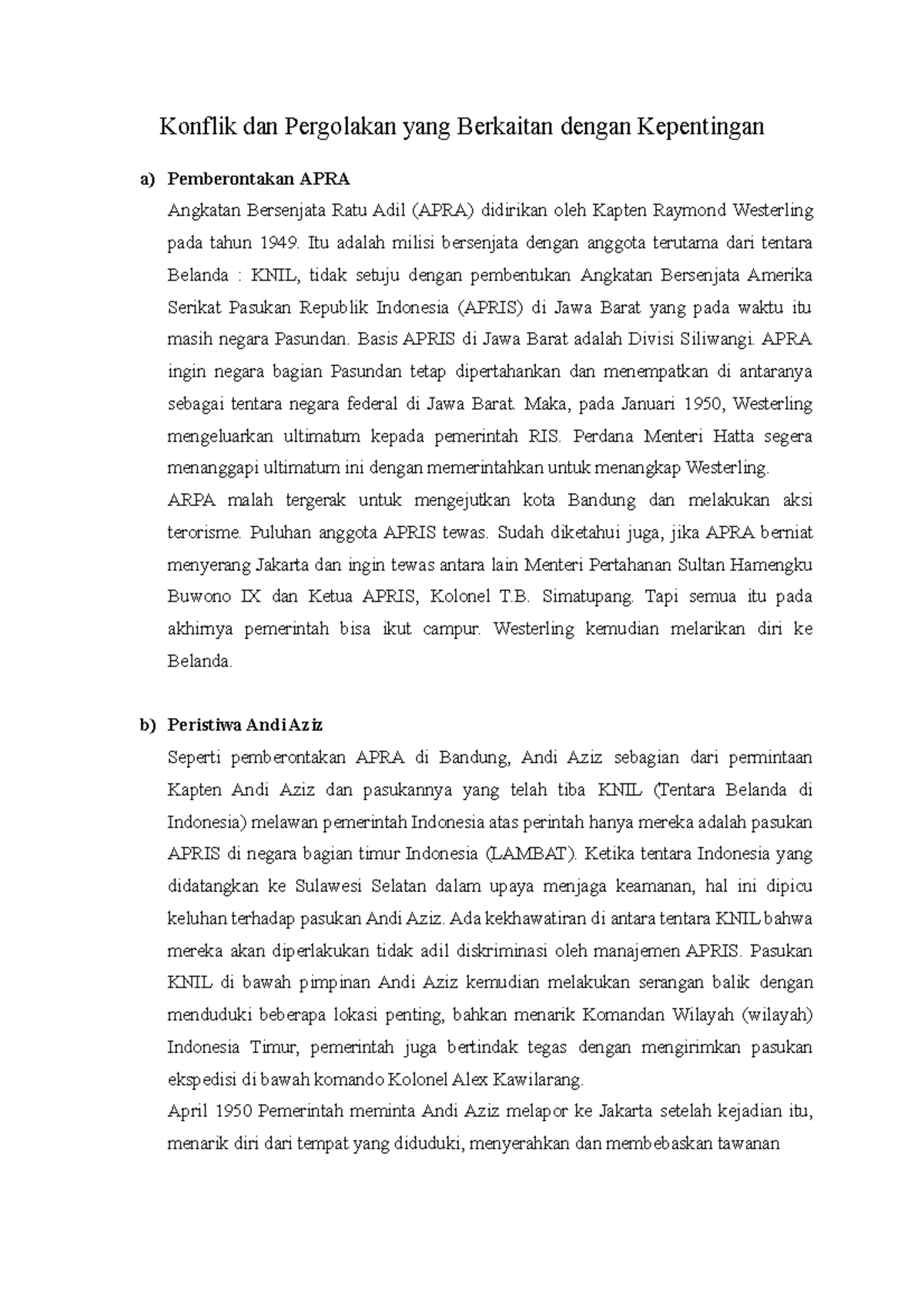 Konflik dan Pergolakan dalam Sejarah Indonesia: Pemberontakan APRA dan ...
