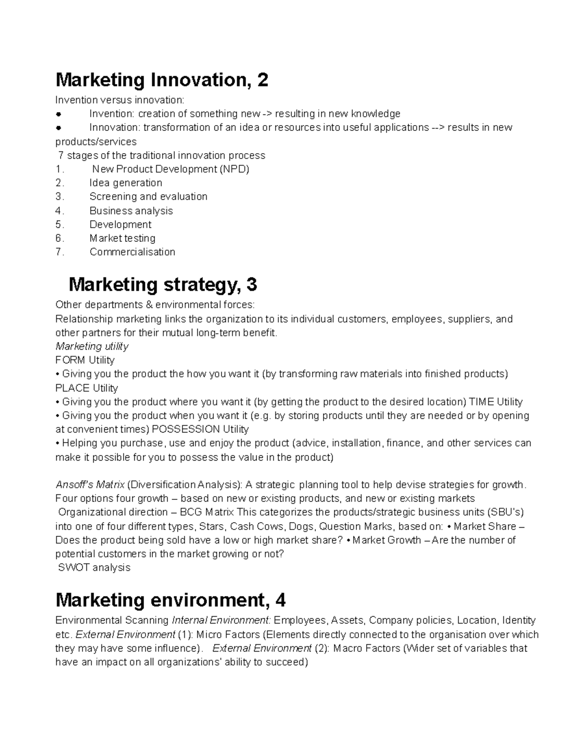 MART112 Marketing Innovation & Strategy Comprehensive Notes - Studocu
