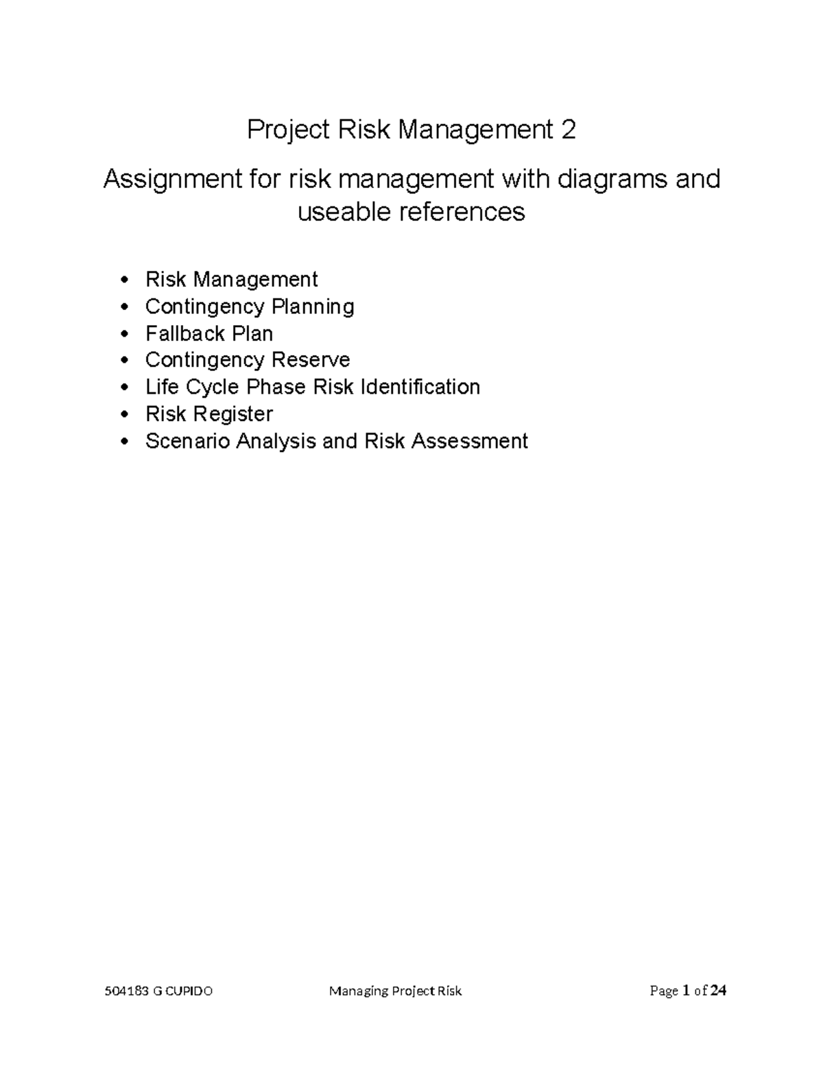 Project Risk Management 2 Assignment Answer Sheet - Project Risk ...