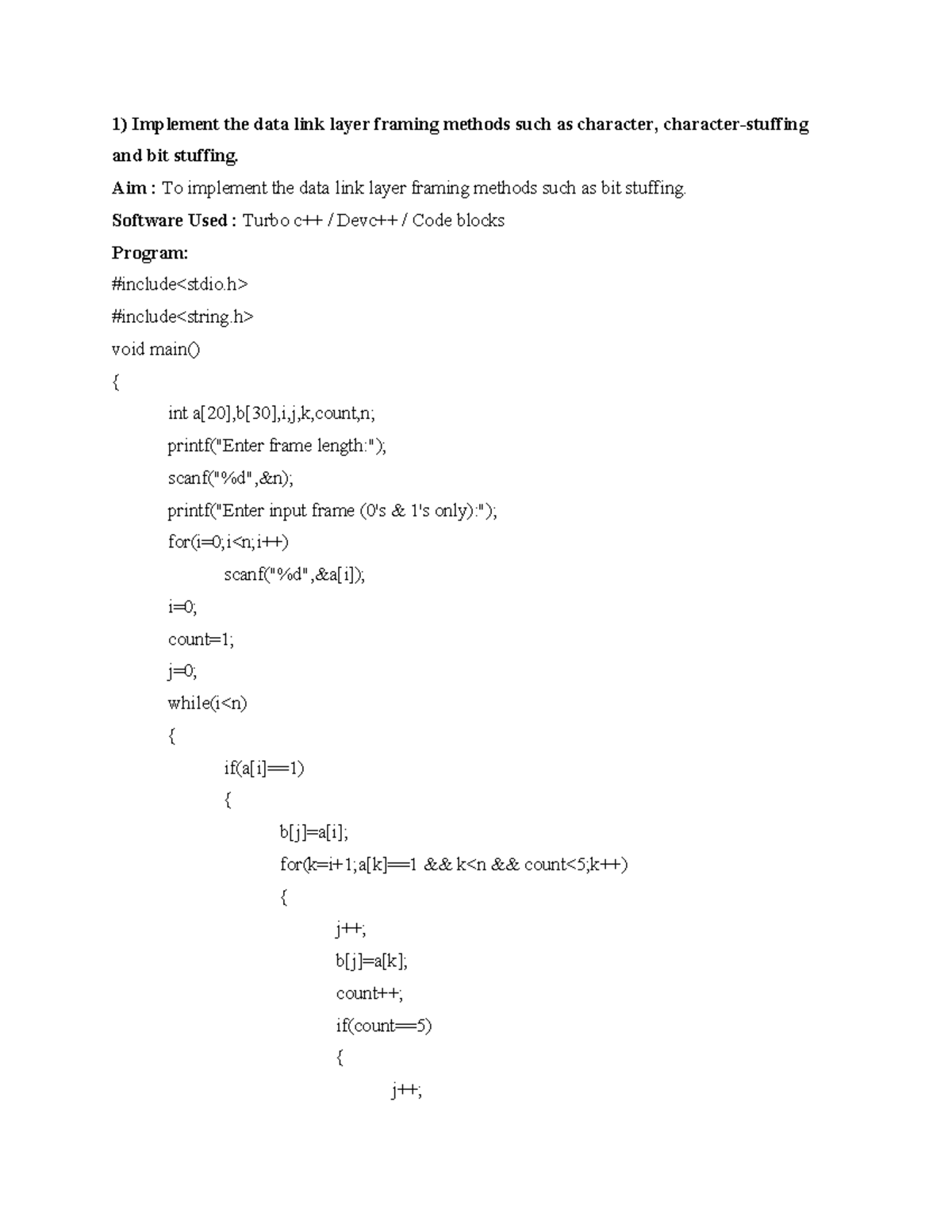 Cn Lab Exp 1 - Data Link Layer Framing Methods Implementation - Studocu