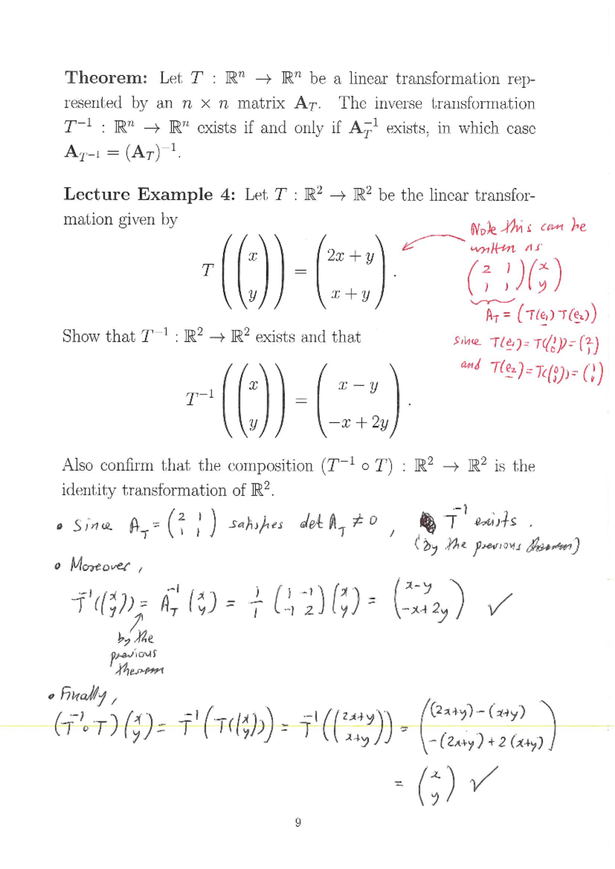 MA100 week12-2 - week12 notes matrix - Theorem: Let T : Rn Rn be a ...