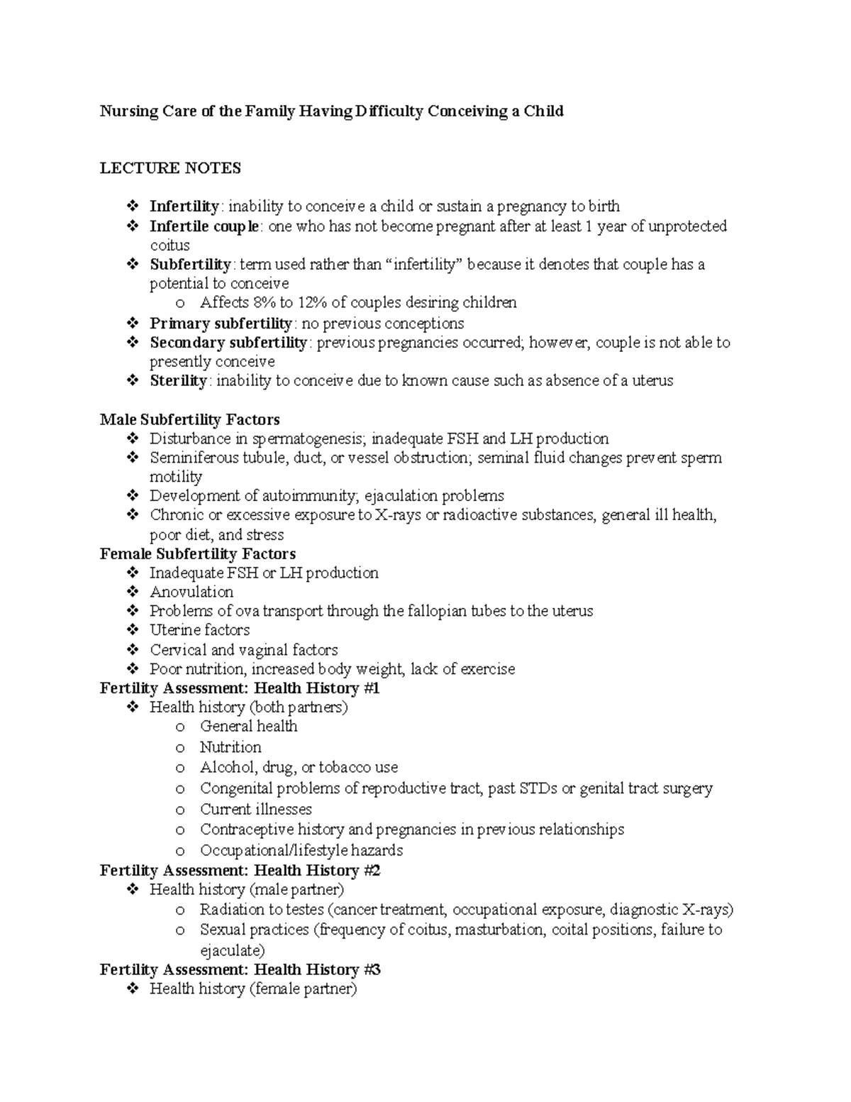 Nursing Care for Infertility: Lecture Notes on Subfertility Factors ...