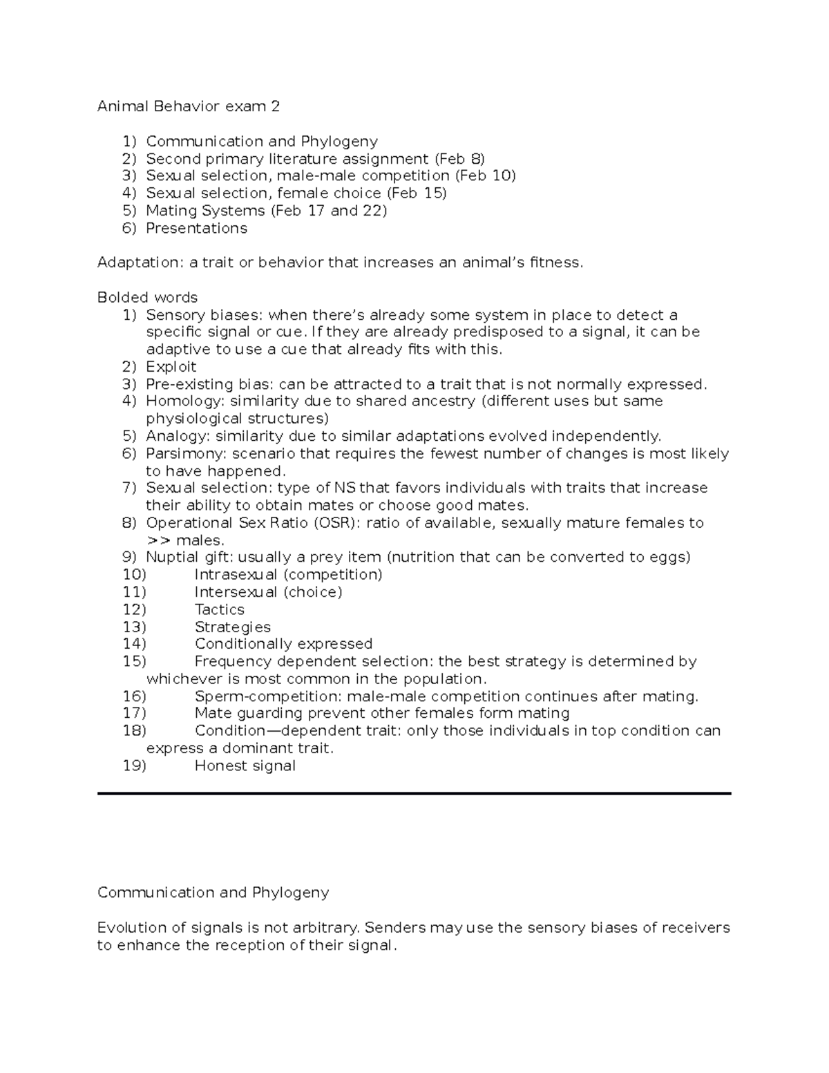Animal Behavior Exam 2 Notes - Professor Getman-Pickering - Studocu