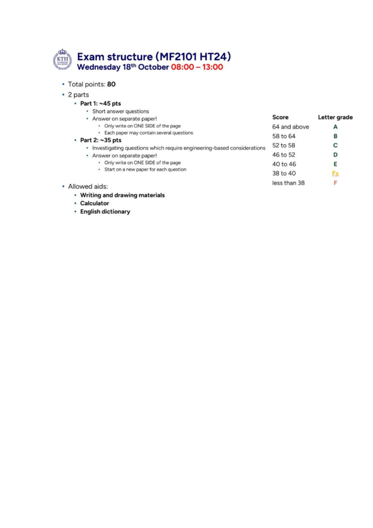 MF2101 HT24 Exam Structure & Grading Details for October 18 Exam - Studocu