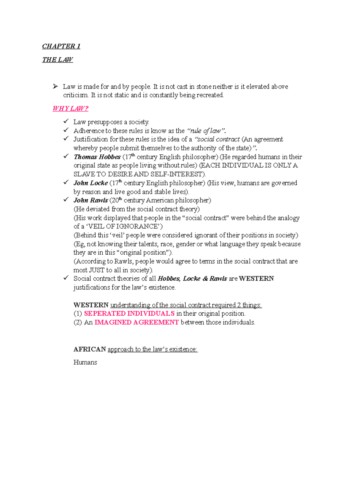 Chapter 1 LT Self Notes: Understanding Law and Social Contract Theories ...