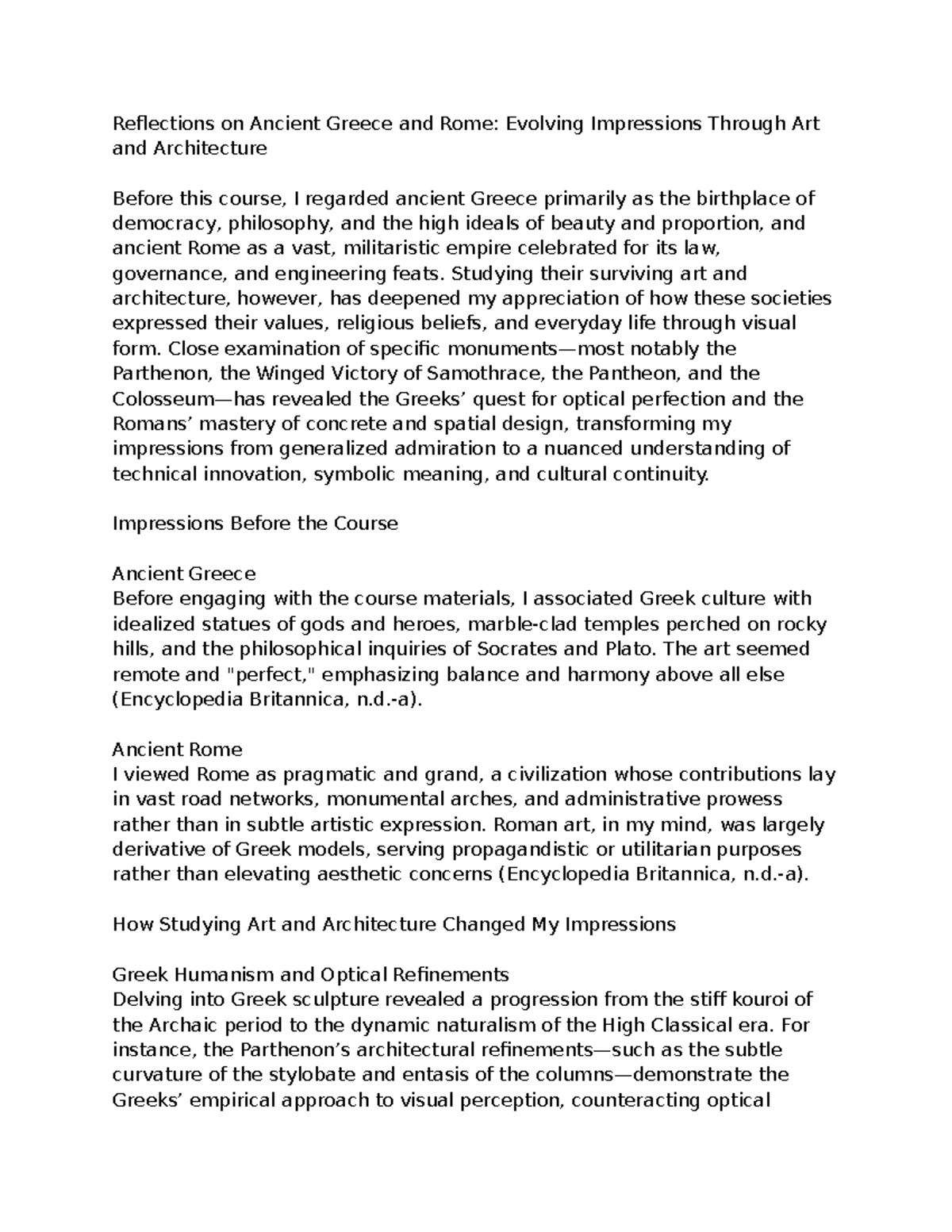AHIST 1401 Learning Journal: Insights on Ancient Greece & Rome - Studocu