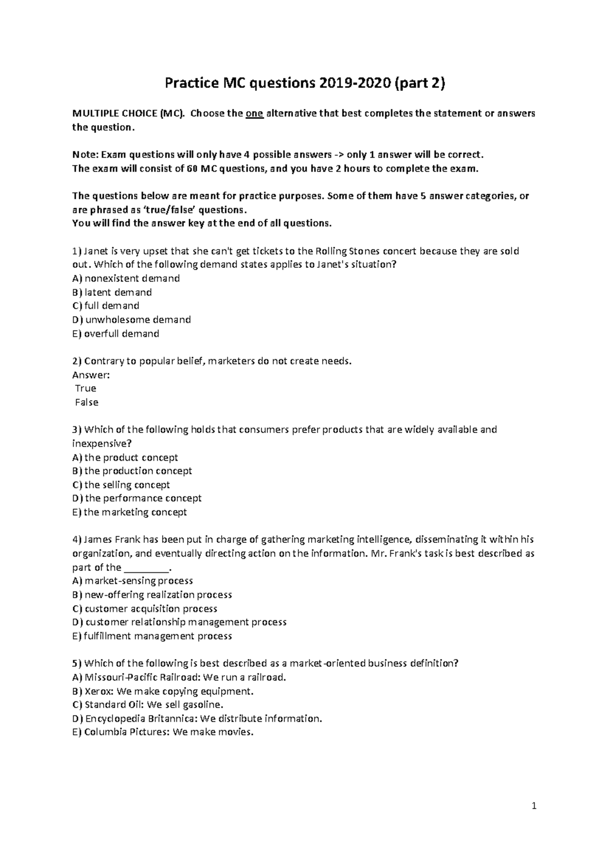 Practice Exam Part 2: MC Questions from 2019-2020 - Studeersnel