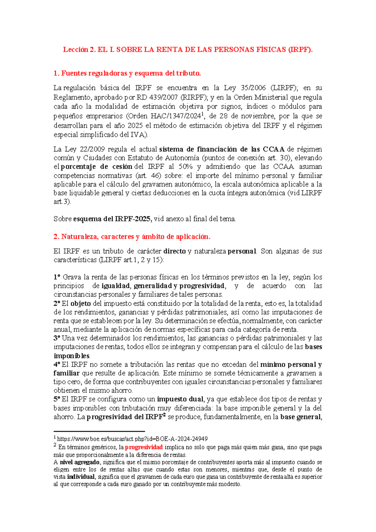 Lección 2: IRPF - Fuentes y Esquema del Impuesto sobre la Renta - Studocu