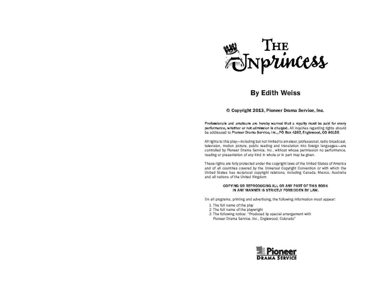 5298 Unprincess Script Sample: A Royal Comedy by Edith Weiss - Studocu