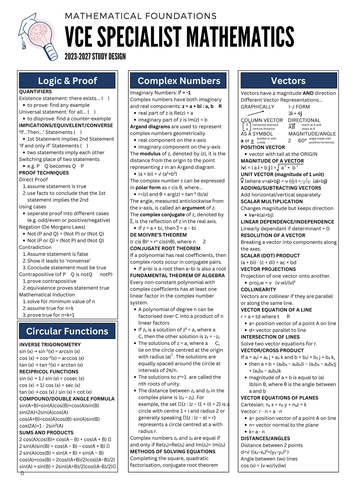 VCE 3/4 Specialist Mathematics Summary Notes: Logic, Proofs, and ...
