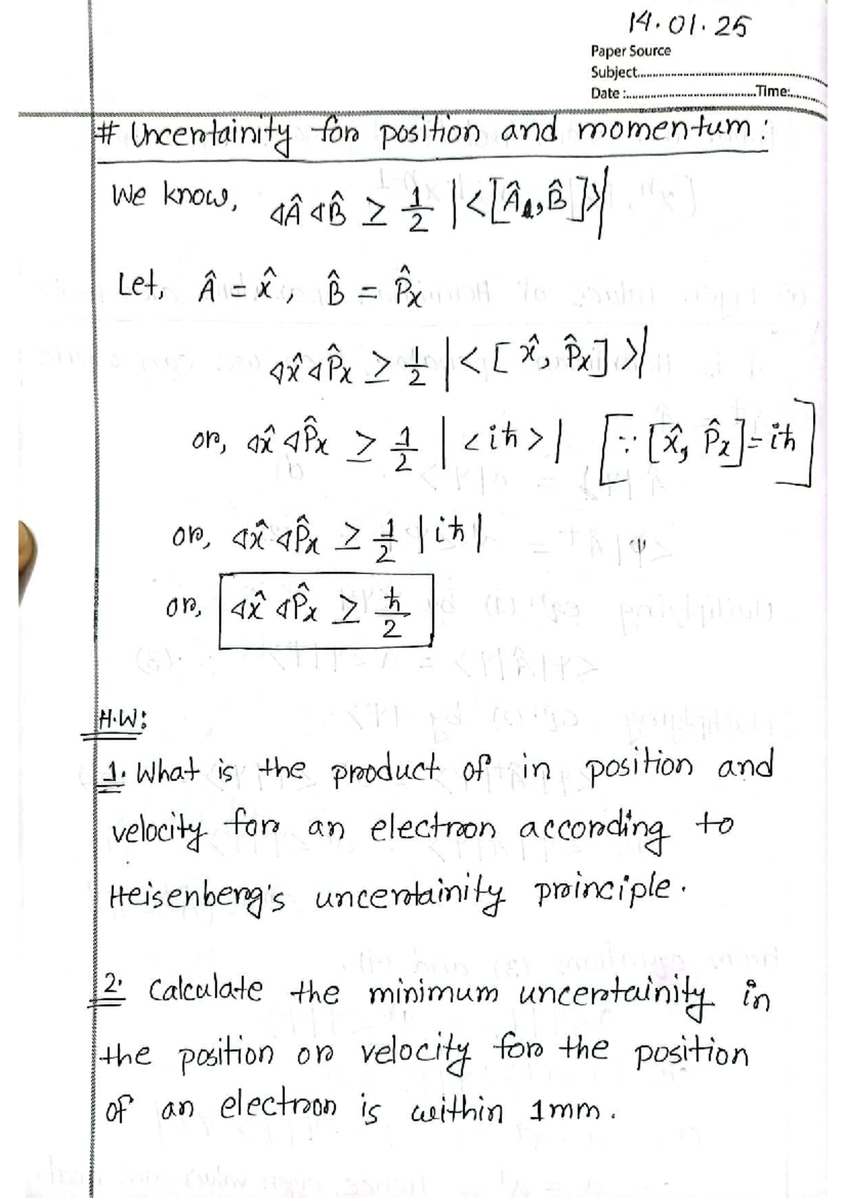 14.01.25 Final Exam Notes on Uncertainty in Position & Momentum - Studocu