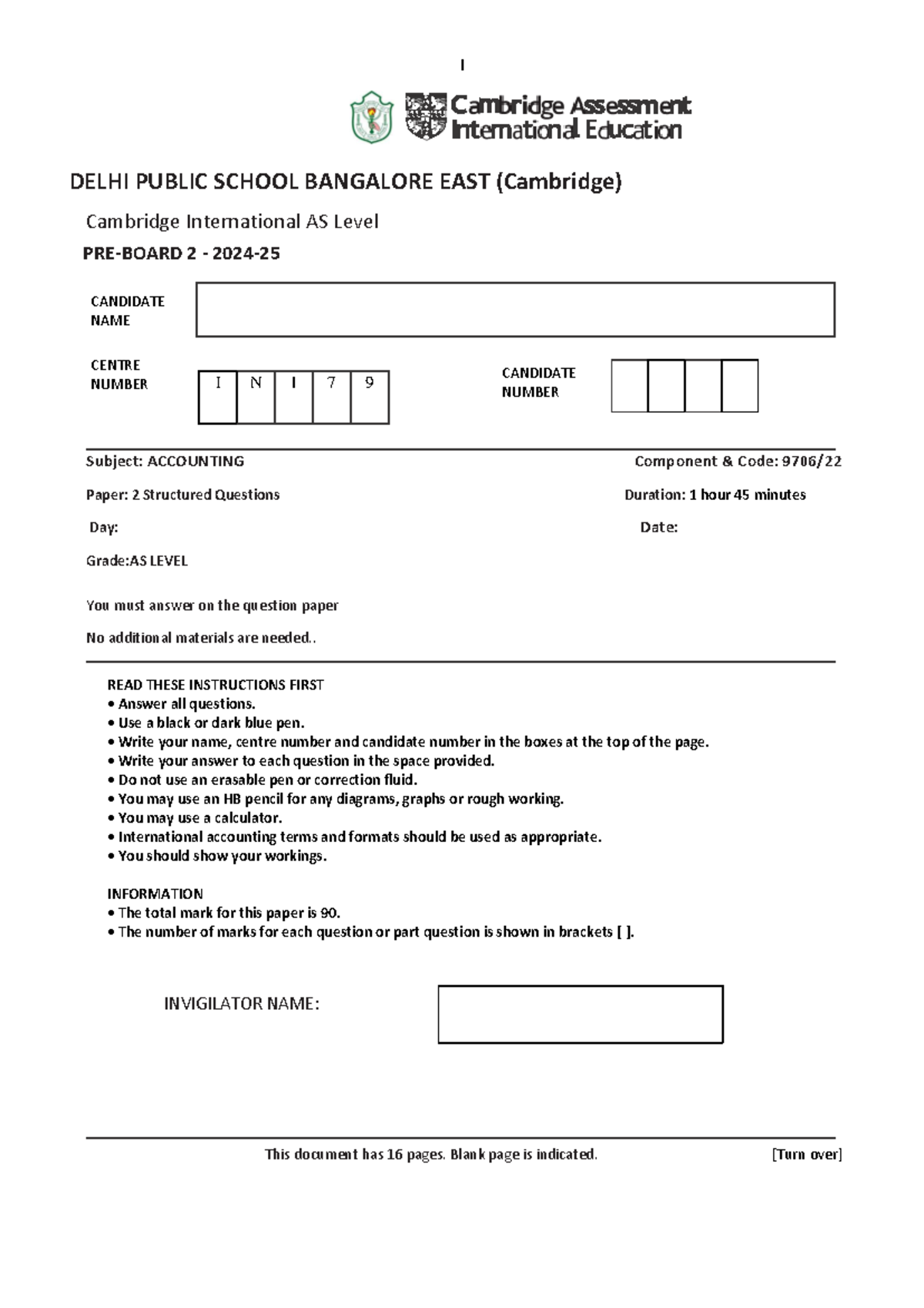 AS Level Accounting Paper 2 Structured Questions - Candidate 1 7 9 ...