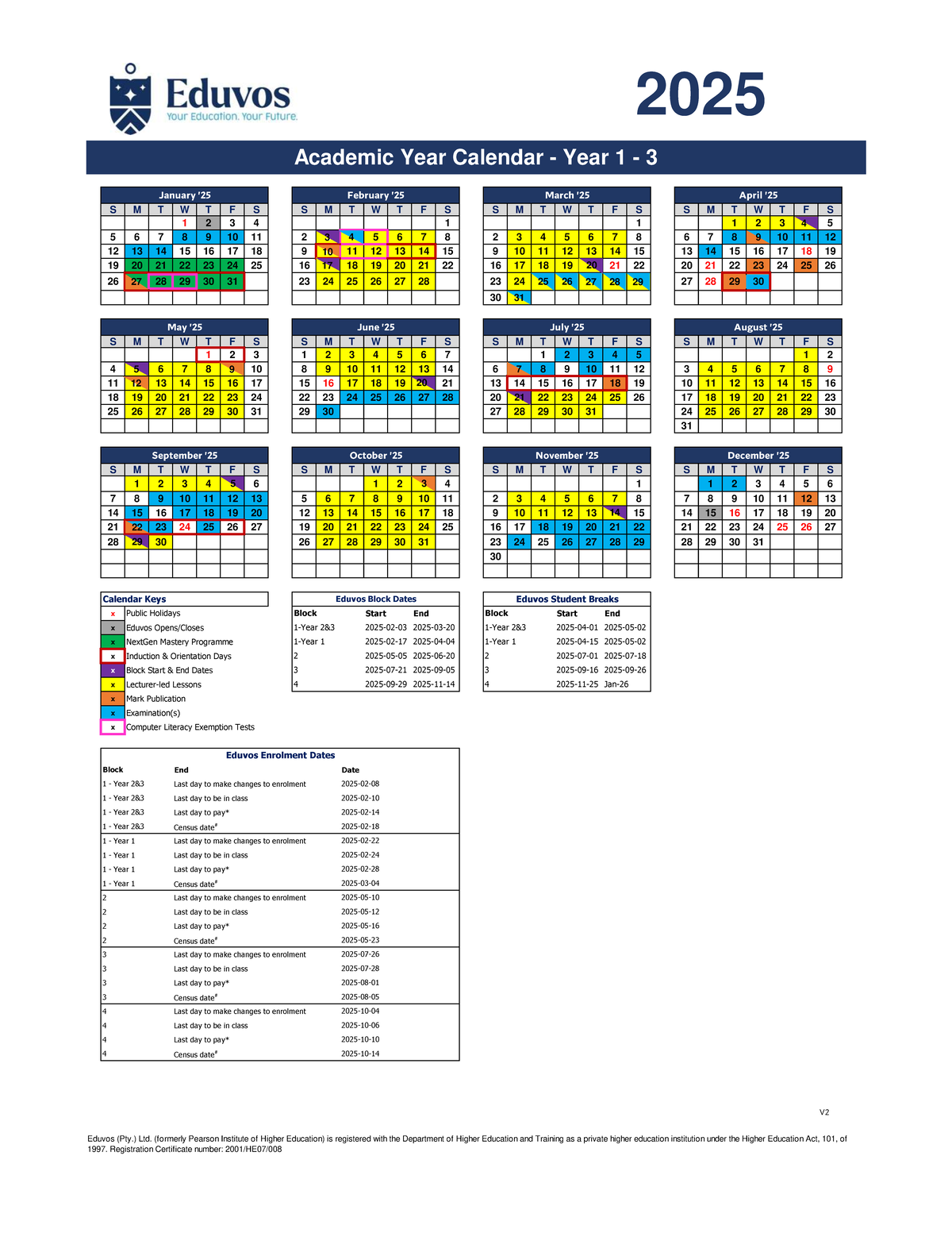 Eduvos Academic Calendar 2025 - Year 1 to 3 Overview - Studocu