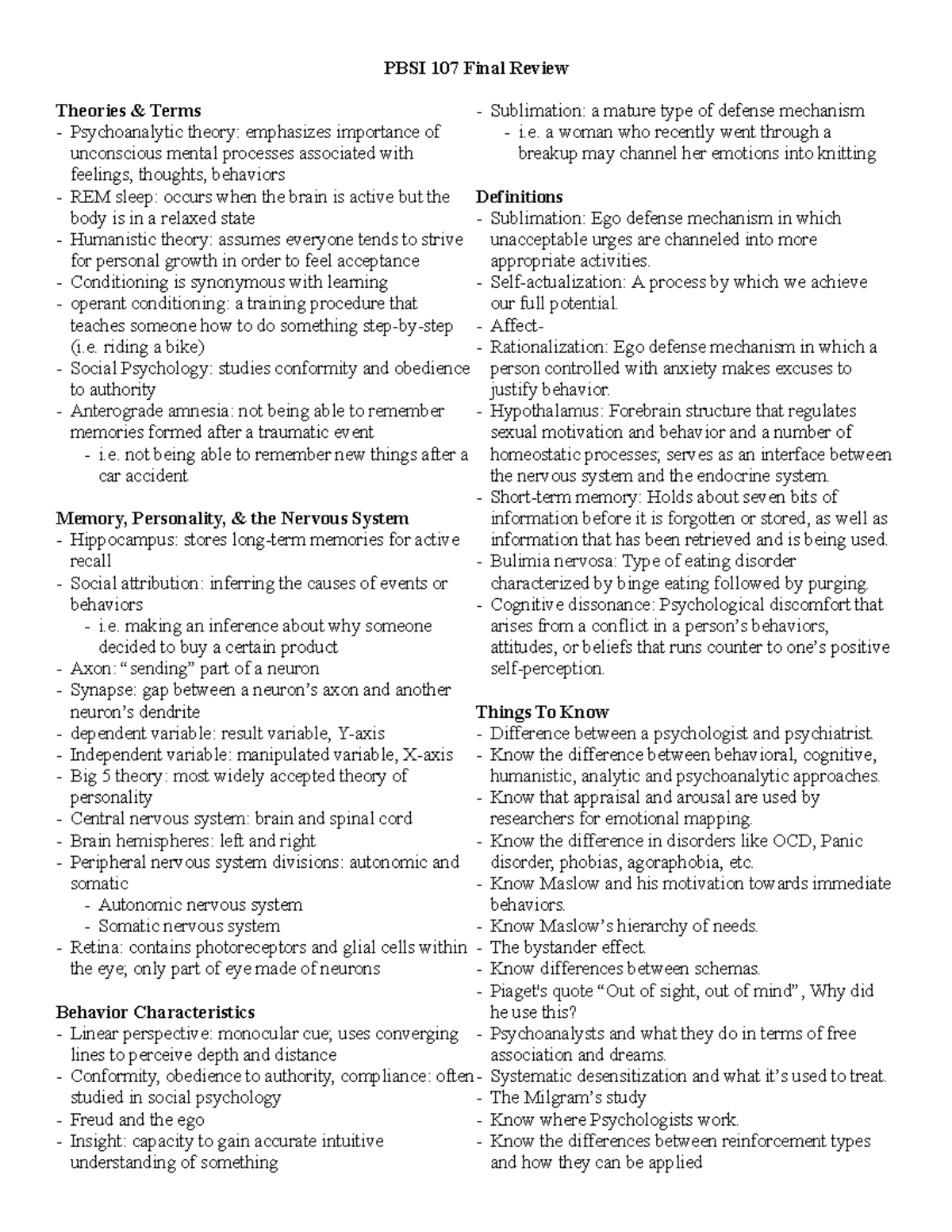 PBSI 107 Final Exam Study Guide: Key Theories & Concepts - Studocu