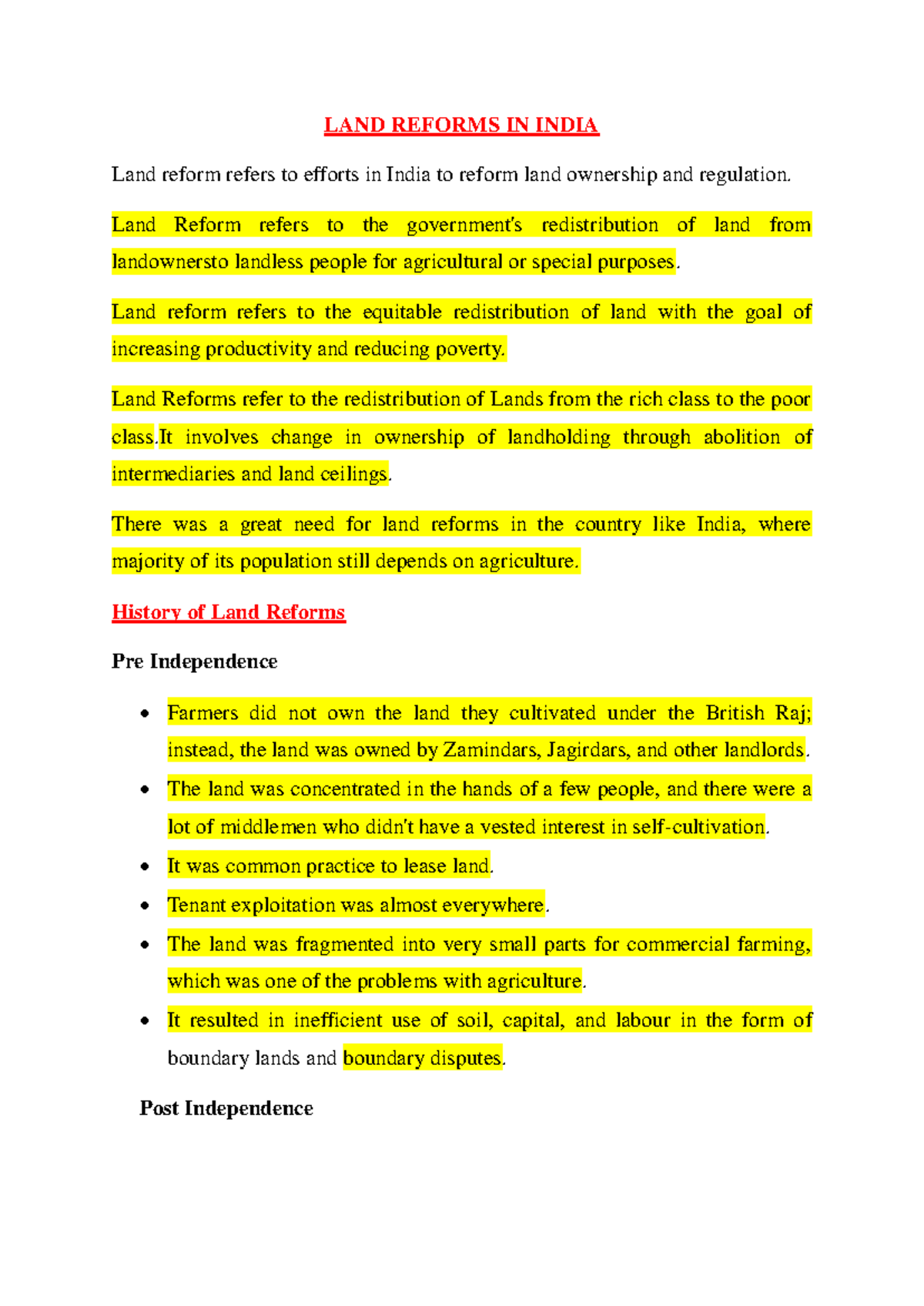 LAND LAWS (Course Code) - Comprehensive Notes on Land Reforms in India ...