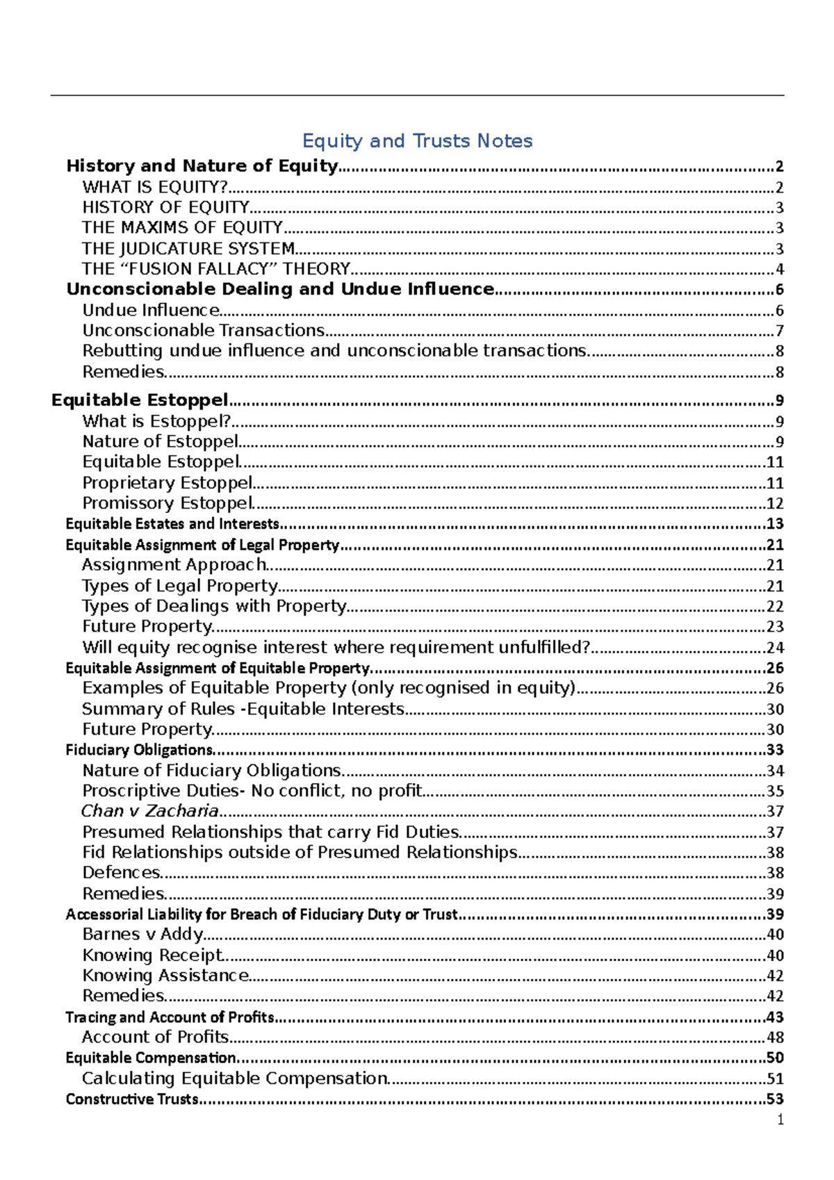 Equity and Trusts Notes - Equity and Trusts Notes History and Nature of ...