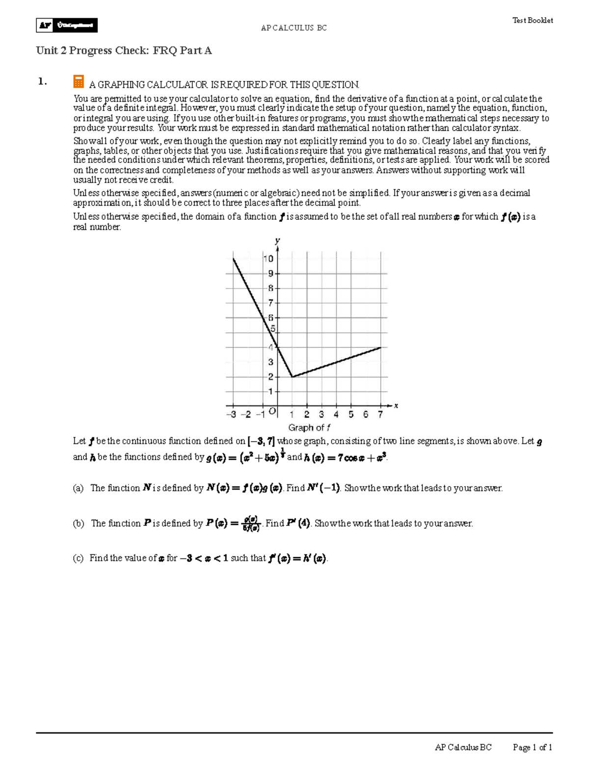 AP CALCULUS BC Unit 2 Progress Check: FRQ Part A Guidelines - Studocu