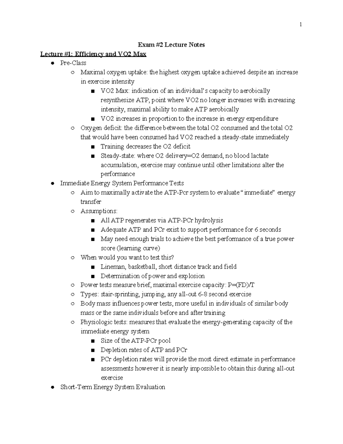 Exam 2 Lecture Notes - Exam #2 Lecture Notes Lecture #1: Efficiency and ...