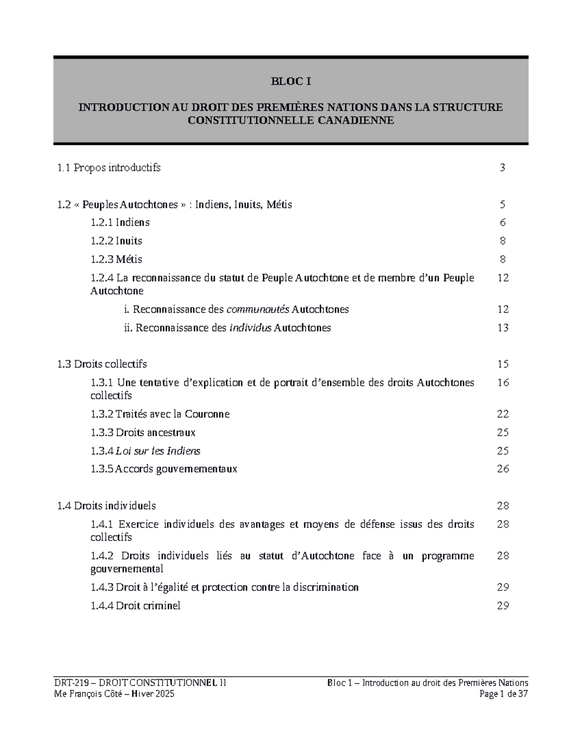 BLOC II - Introduction au Droit des Premières Nations - Hiver 2025 ...