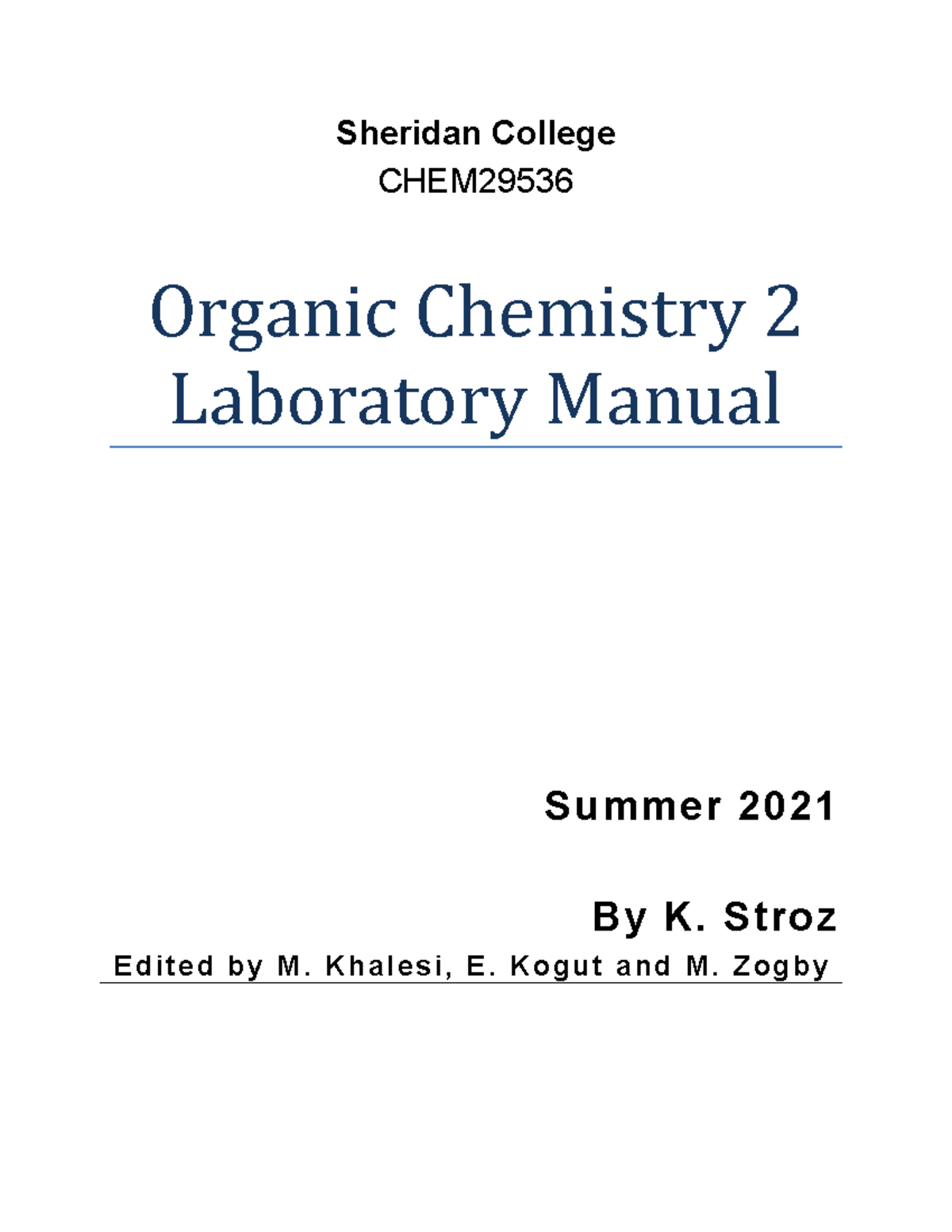 Organic Chemistry 2 - Lab Manual - S2021-v2 - Sheridan College CHEM ...