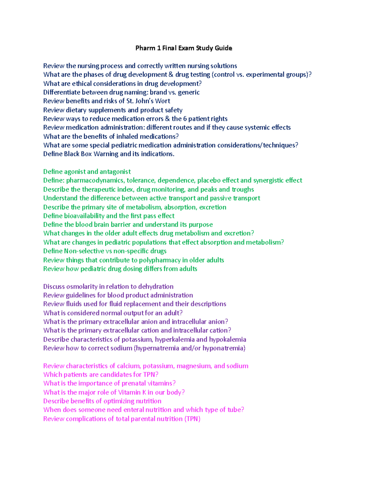 Pharm 1 Final Exam Study Guide: Key Concepts and Review - Studocu