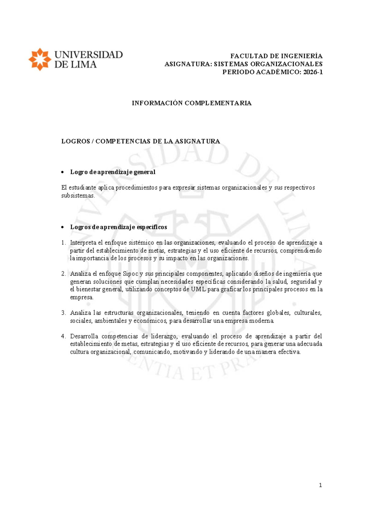 Sistemas Organizacionales: Información Complementaria 2026-1 - Studocu