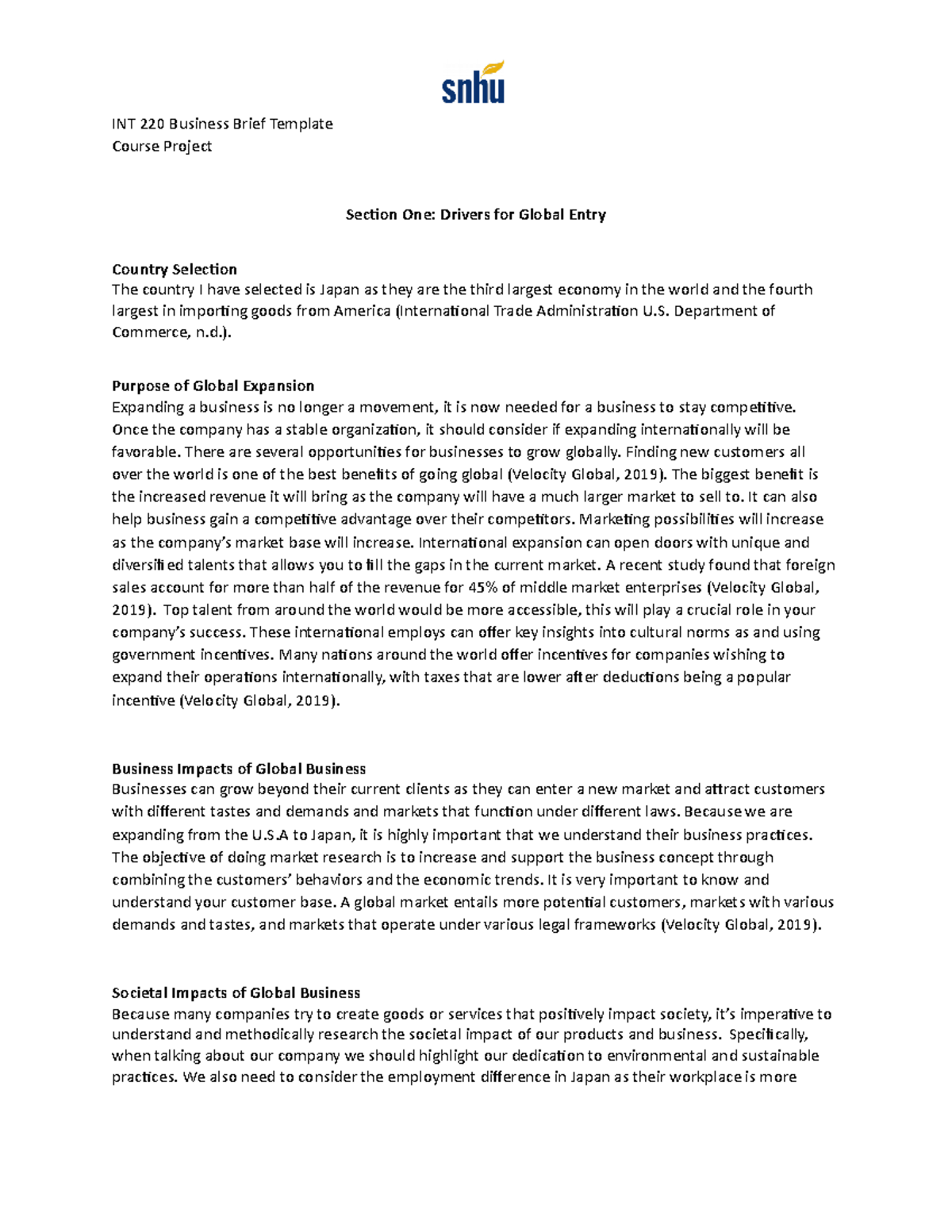 INT 220 Business Brief: Global Entry Strategy for Japan - Studocu