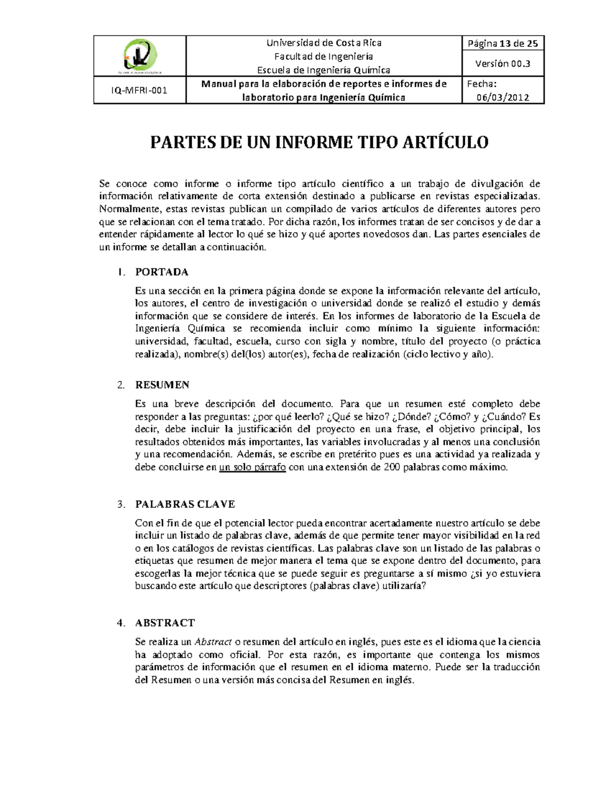 Manual IQ-MFRI: Elaboración de Informes Tipo Artículo en Química - Document Preview