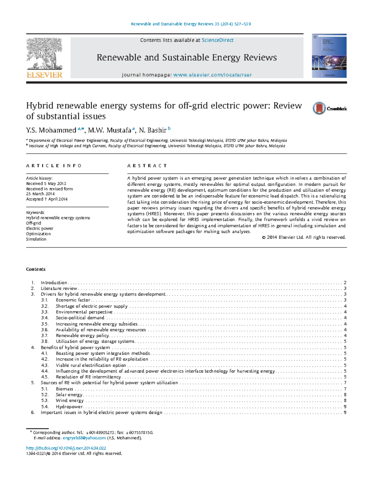 Hybrid Renewable Energy Systems for Electric Power: Key Issues and ...